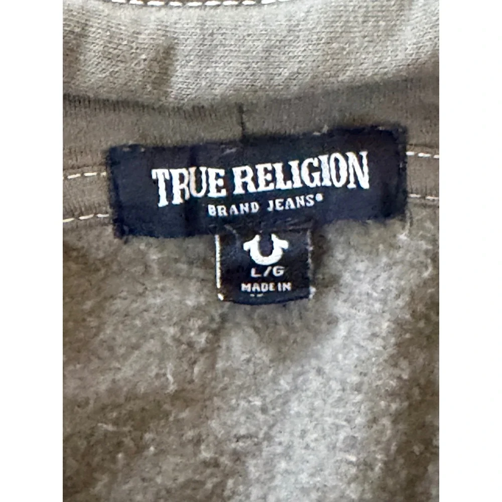 True Religion Men's Size L Olive Green Zip-Up Hoodie‎ Streetwear Y2K Logo